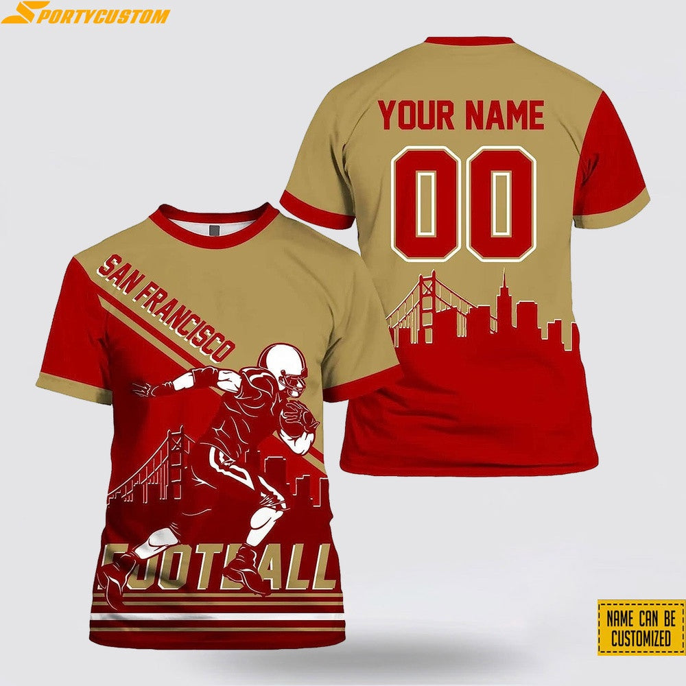 San Francisco 49ers Player Custom Name & Number All Over Printed T-Shirt - Gold/Red