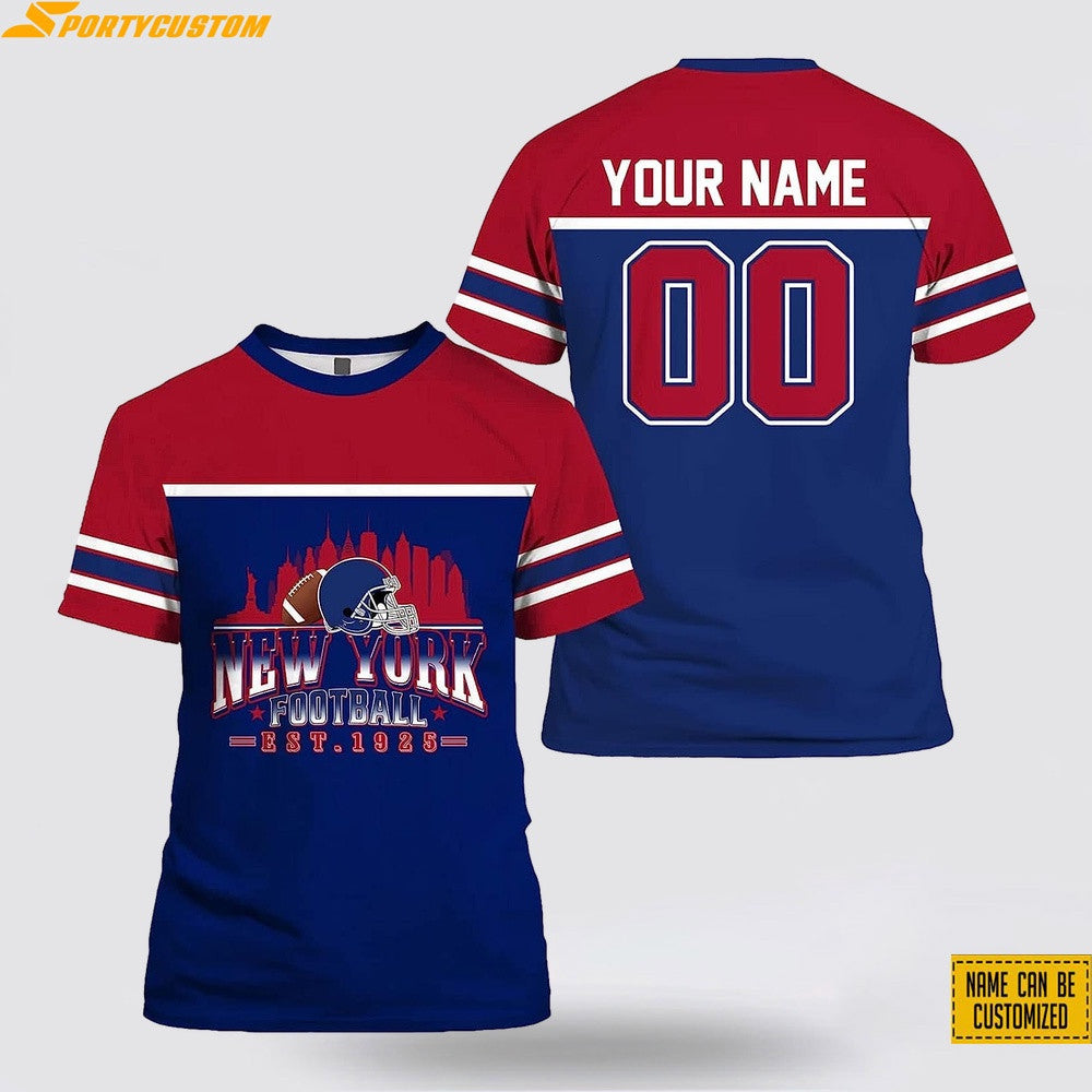 New York Giants City Custom Name & Number All Over Printed T-Shirt - Red/Navy