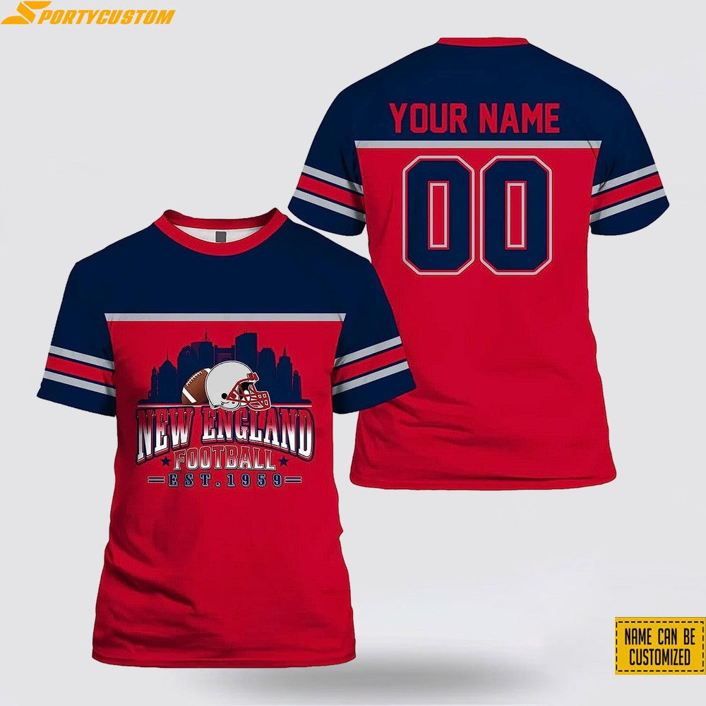 New England Patriots City Custom Name & Number All Over Printed T-Shirt - Navy/Red