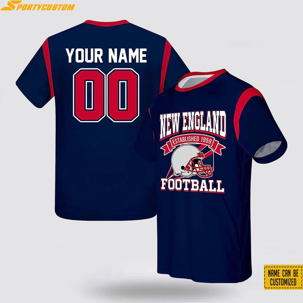 New England Patriots Helmet Football Custom Name & Number All Over Printed T-Shirt - Navy