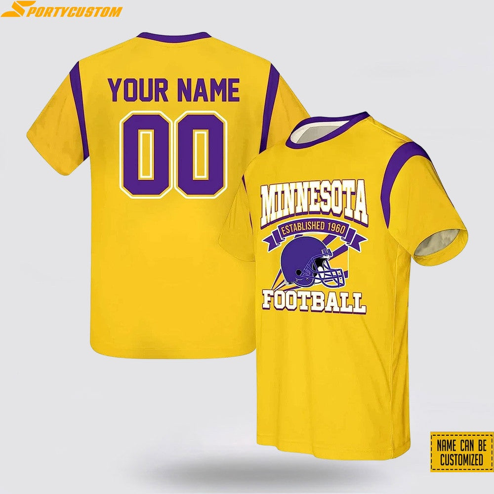 Minnesota Vikings Helmet Football Custom Name & Number All Over Printed T-Shirt - Gold