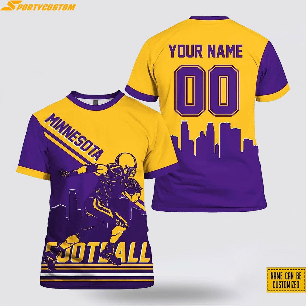 Minnesota Vikings Player Custom Name & Number All Over Printed T-Shirt - Gold/Purple