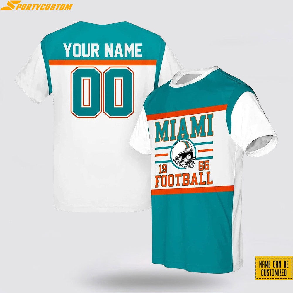 Miami Dolphins Helmet Football Custom Name & Number All Over Printed T-Shirt - Aqua/White