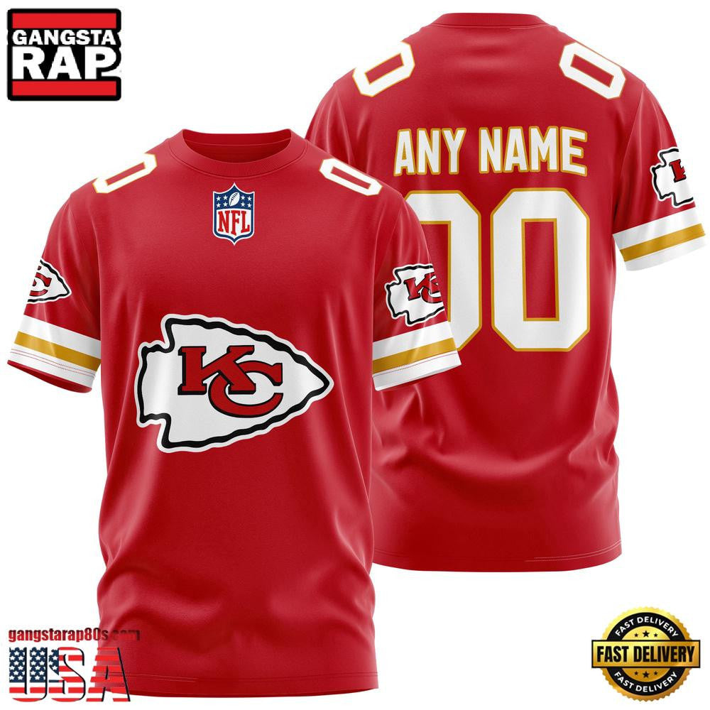 Kansas City Chiefs Team Sport Custom Name & Number All Over Printed T-Shirt - Red