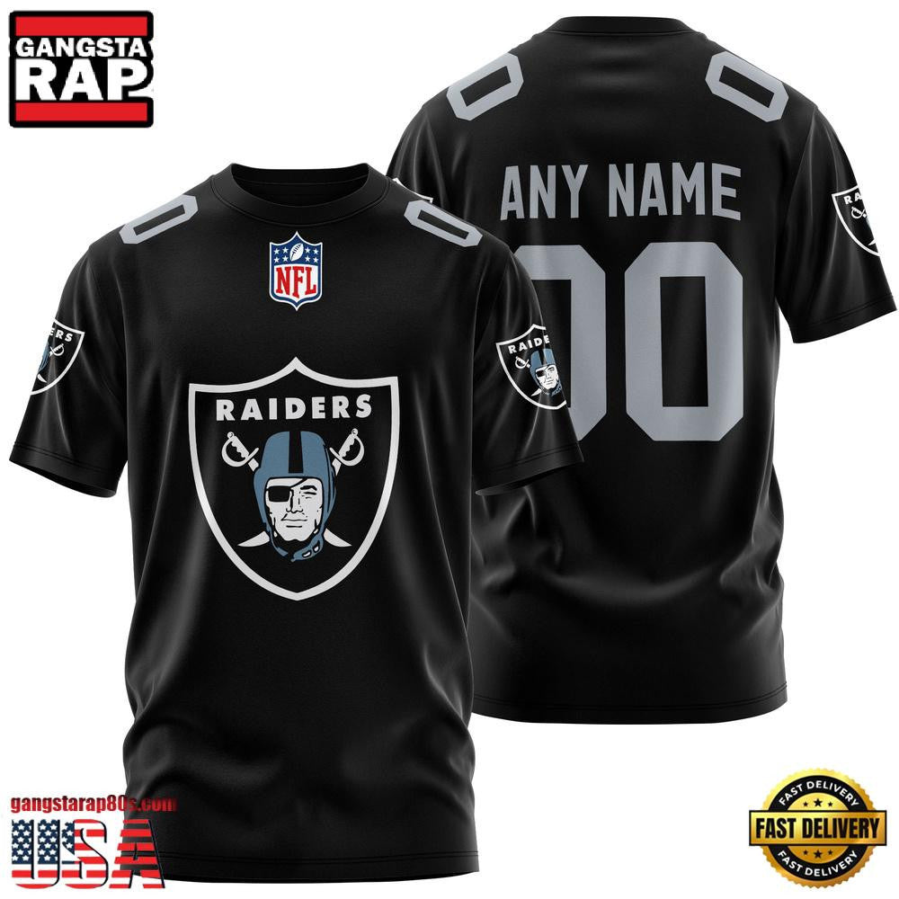 Las Vegas Raiders Team Sport Custom Name & Number All Over Printed T-Shirt - Black