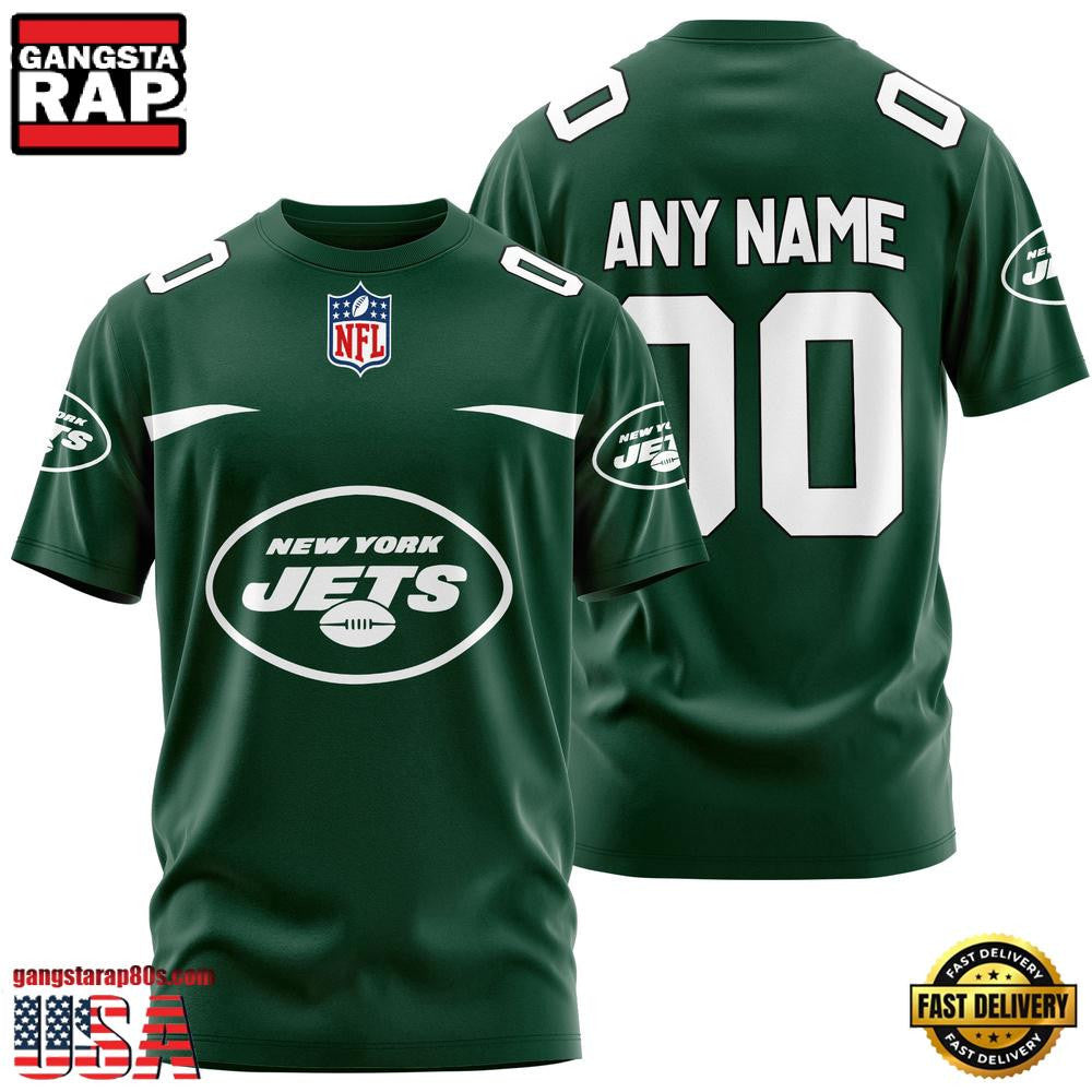 New York Jets Team Sport Custom Name & Number All Over Printed T-Shirt - Green