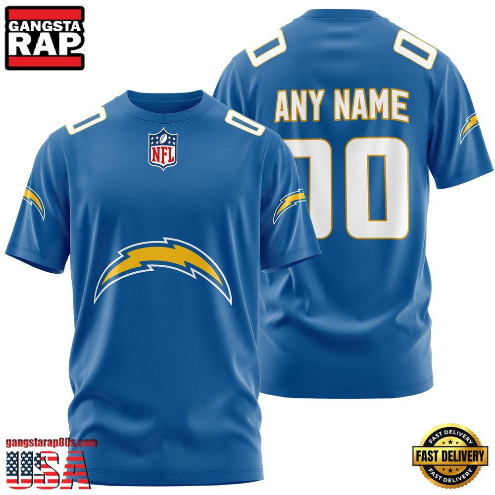 Los Angeles Chargers Team Sport Custom Name & Number All Over Printed T-Shirt - Powder Blue