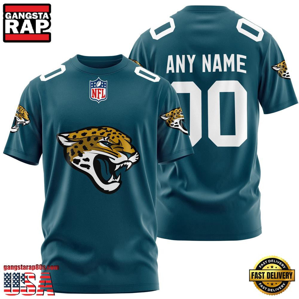 Jacksonville Jaguars Team Sport Custom Name & Number All Over Printed T-Shirt - Teal