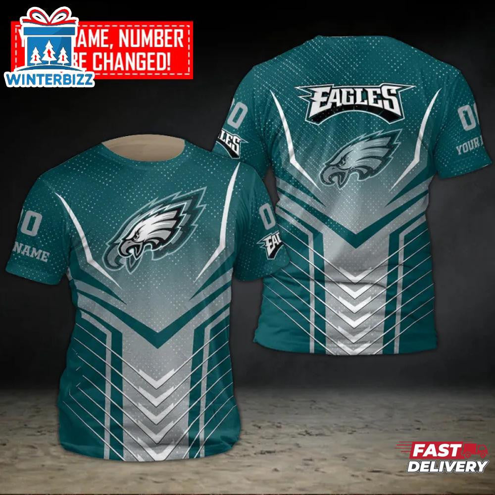 Philadelphia Eagles Custom Name & Number All Over Printed T-Shirt - Midnight Green
