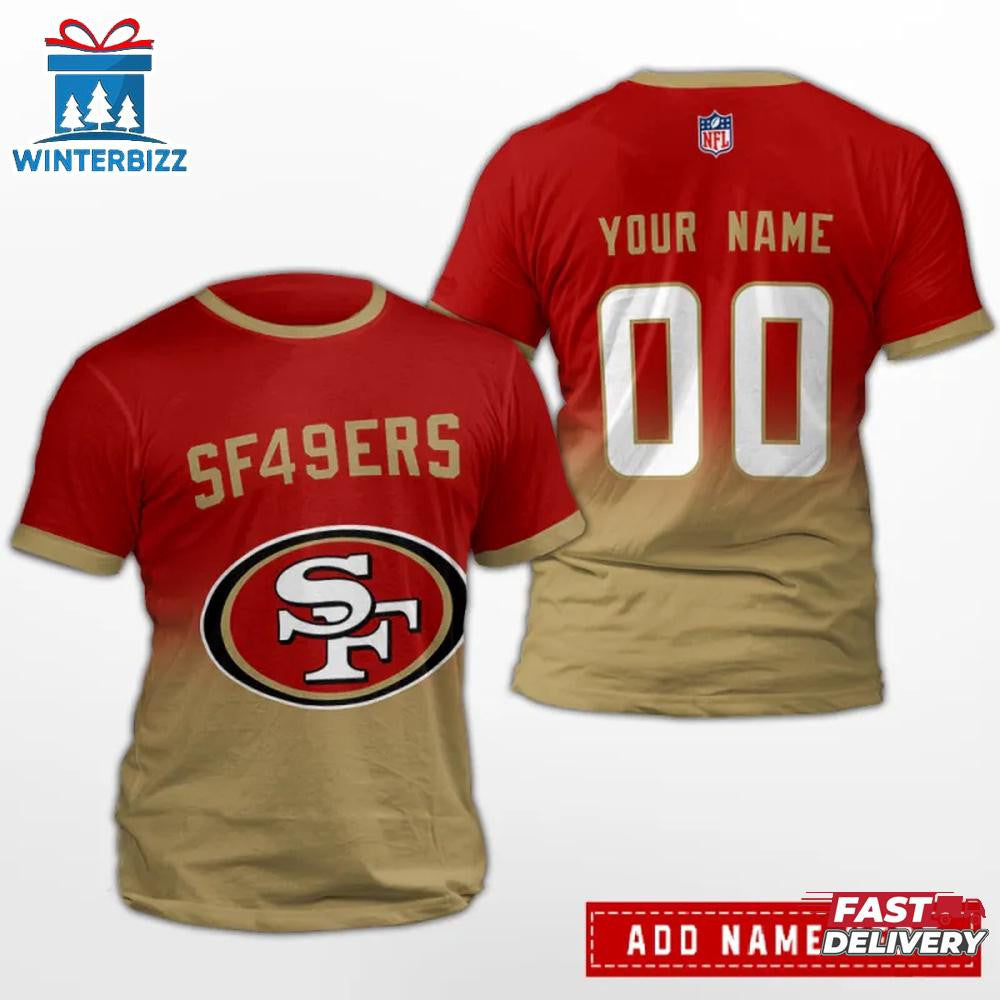 San Francisco 49ers Custom Name & Number All Over Printed T-Shirt - Red/Gold