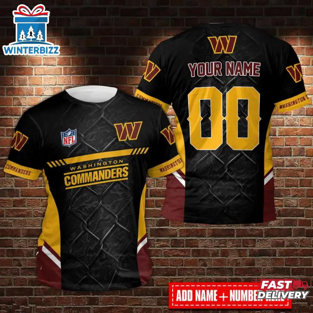 Washington Commanders Custom Name & Number All Over Printed T-Shirt - Black