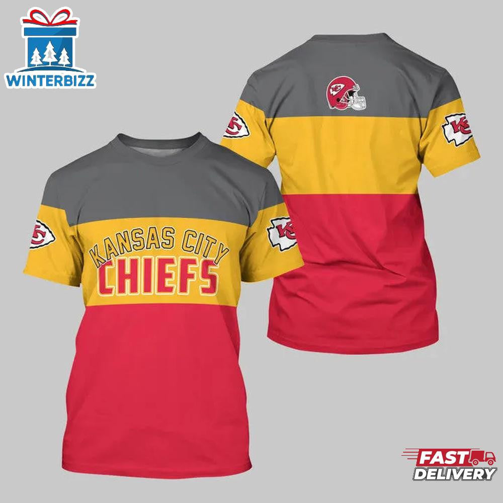 Kansas City Chiefs Player Sport All Over Printed T-Shirt - Gray/Gold/Red
