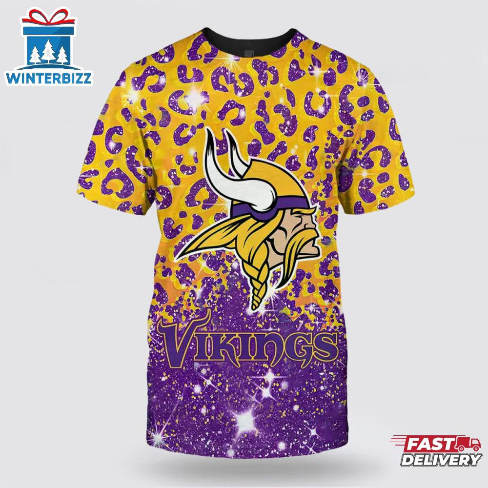 Minnesota Vikings Leopard All Over Printed T-Shirt - Purple