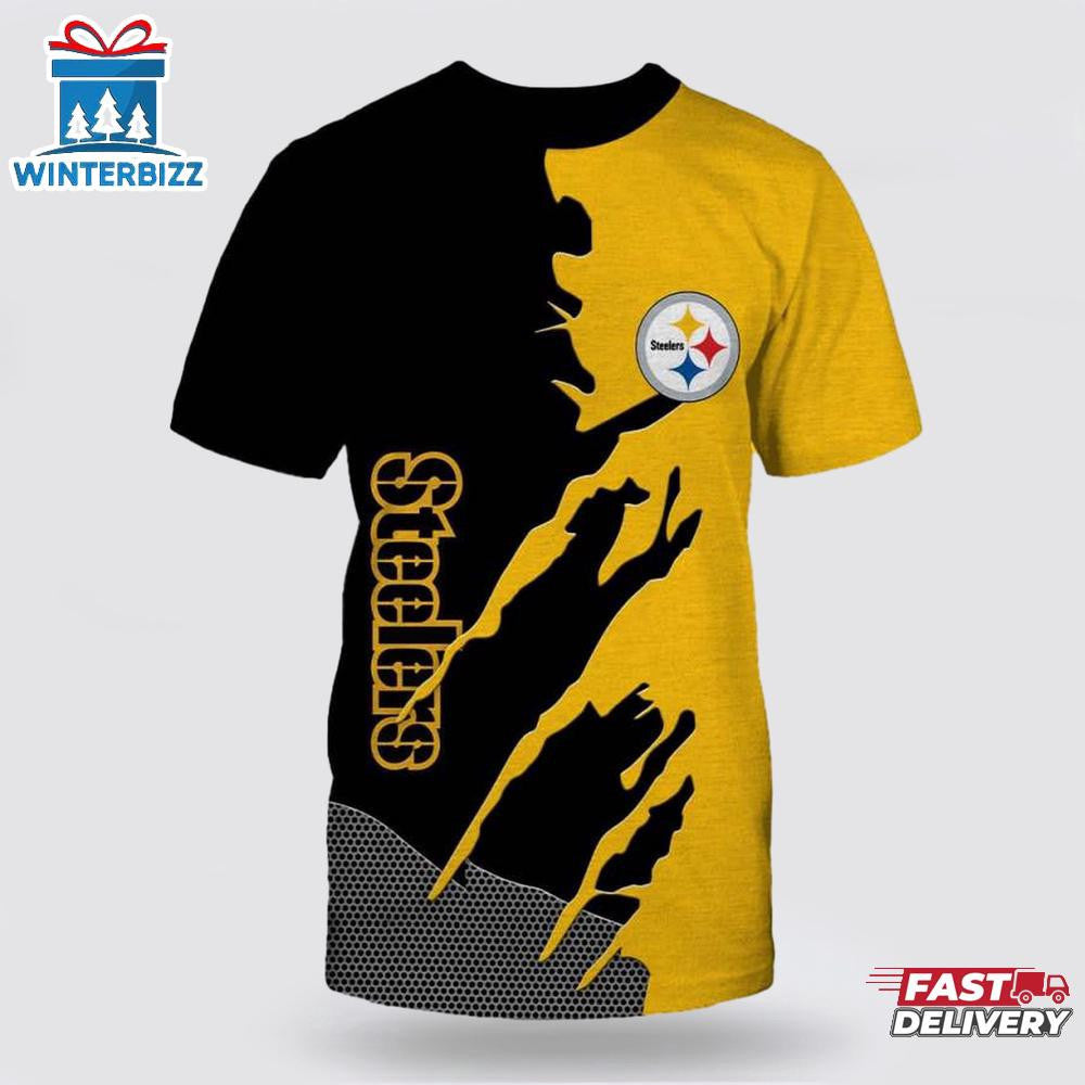 Pittsburgh Steelers Team All Over Printed T-Shirt - Black/Gold