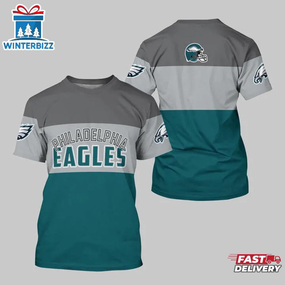 Philadelphia Eagles Logo Team All Over Printed T-Shirt - Gray/Silver/Midnight Green