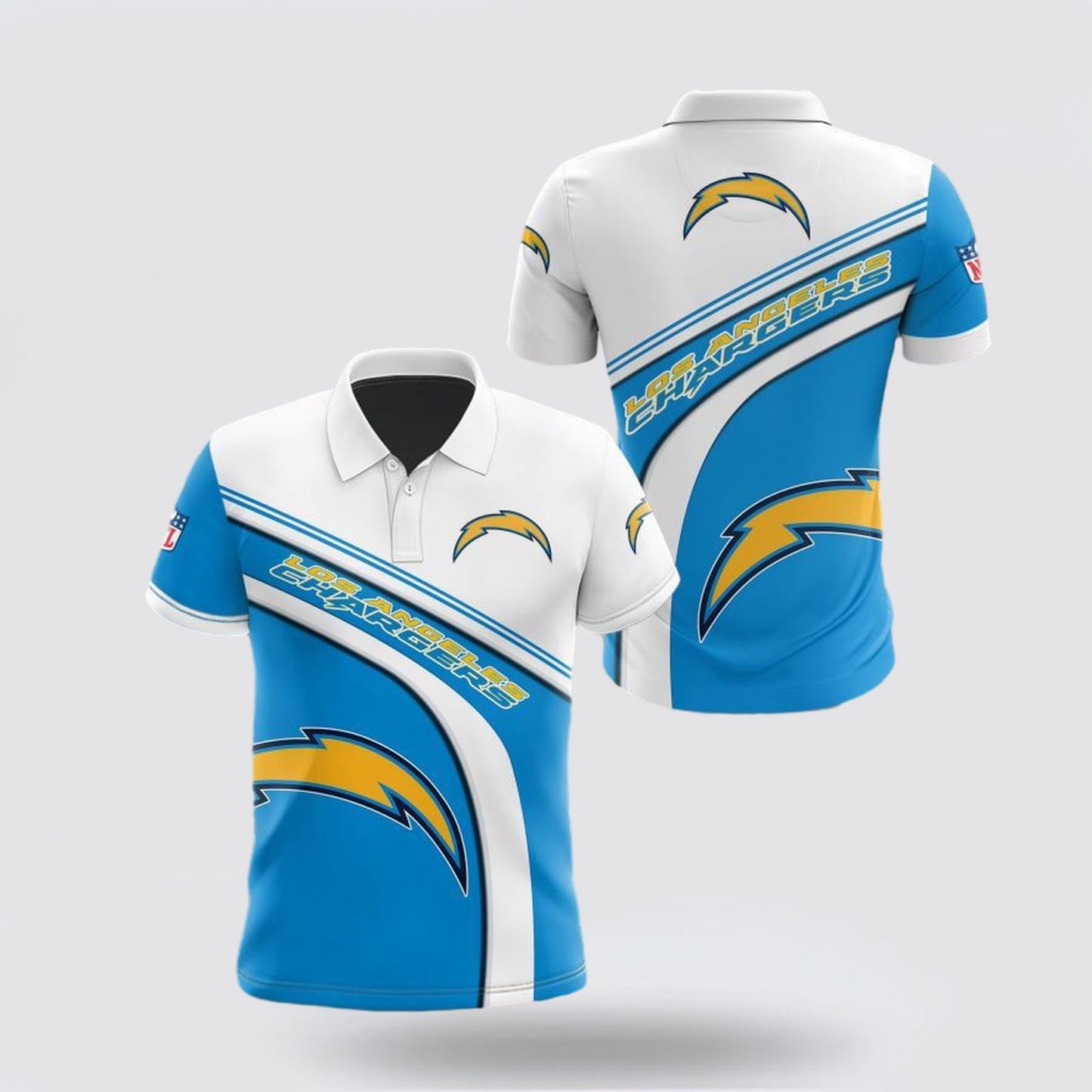 Los Angeles Chargers Logo Football Team Design 3D Printed Polo Shirt - White/Powder Blue