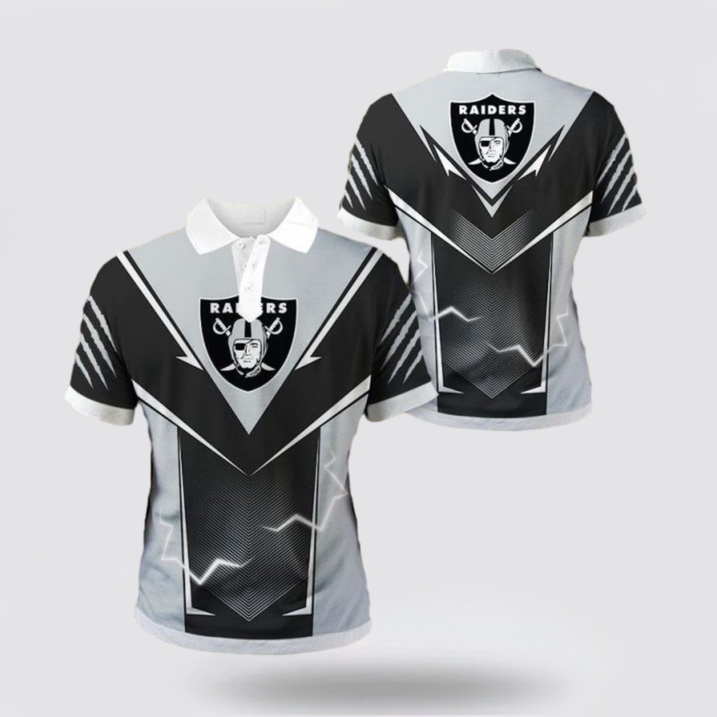 Las Vegas Raiders Arrow Football Team Design 3D Printed Polo Shirt - Silver/Black