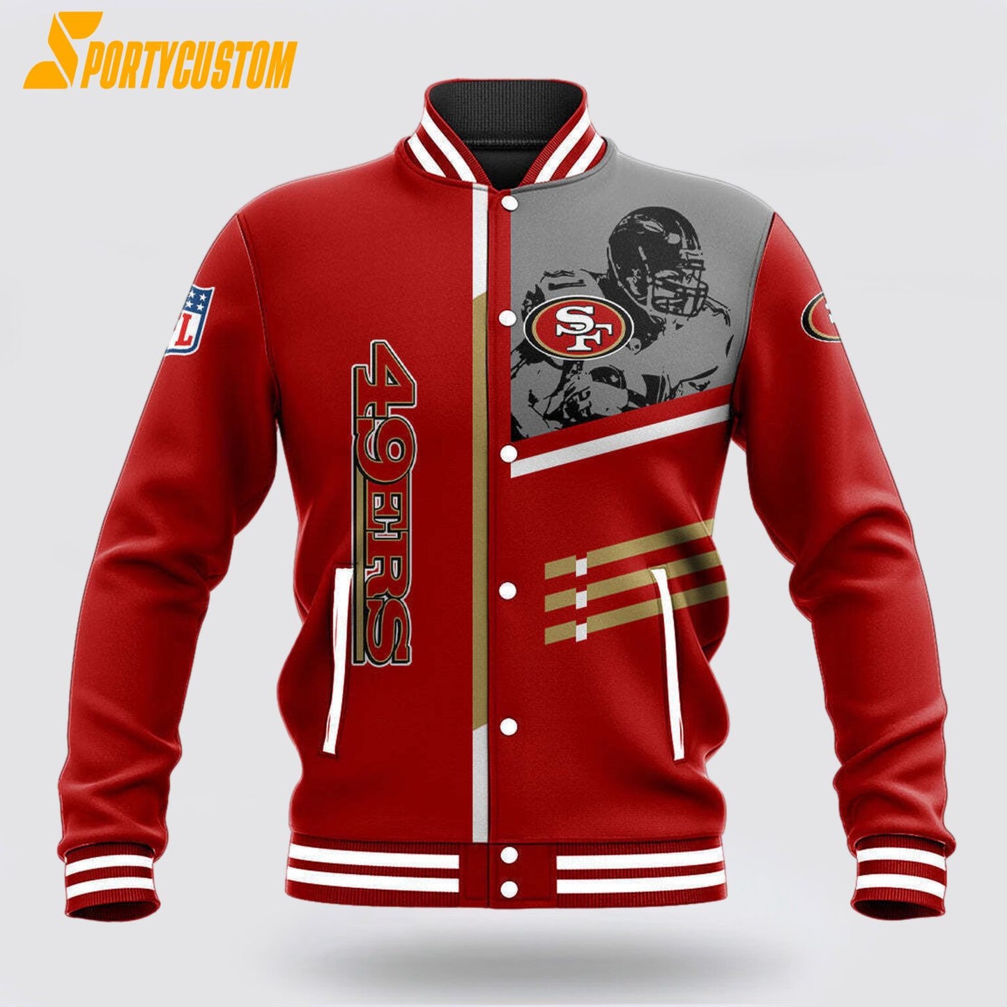 San Francisco 49ers Player Baseball Jacket Varsity Jacket - Red - All-Over-Printed Jacket