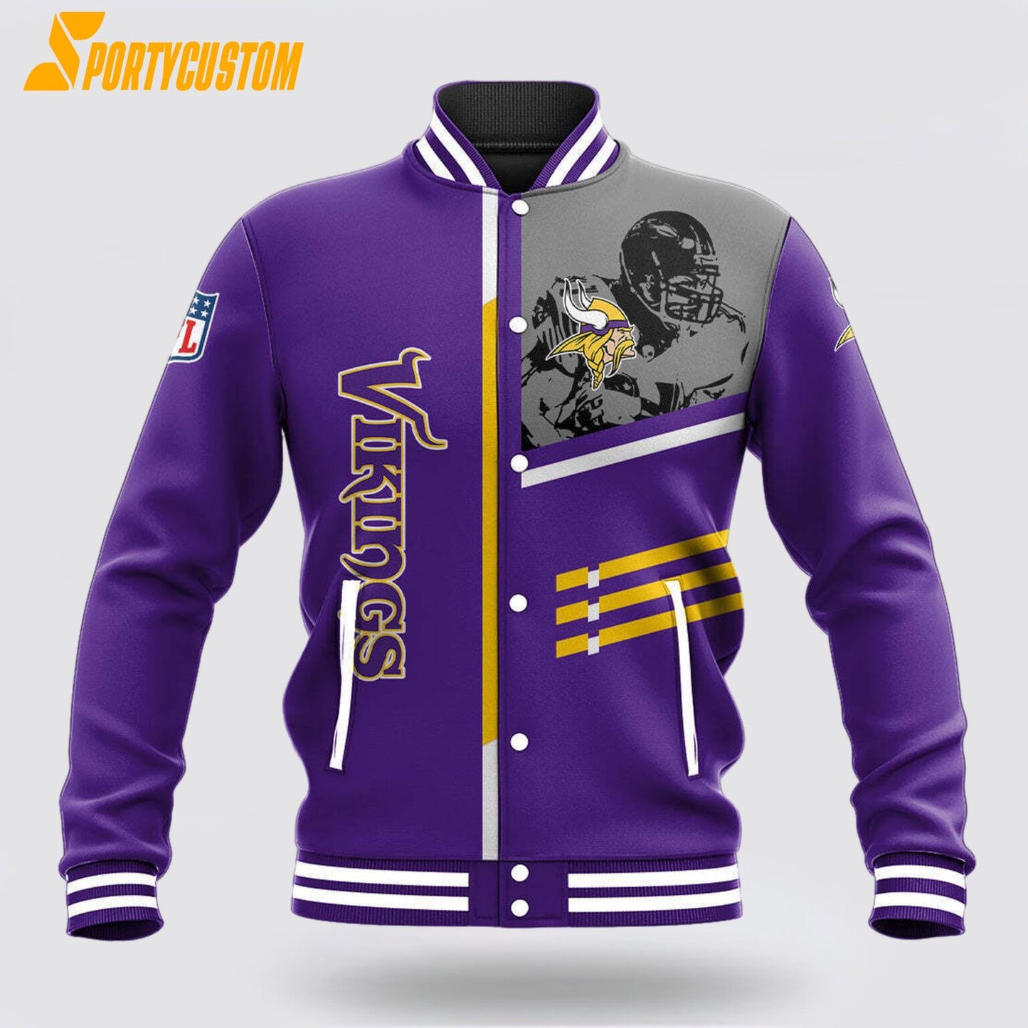 Minnesota Vikings Player Baseball Jacket Varsity Jacket - Purple - All-Over-Printed Jacket