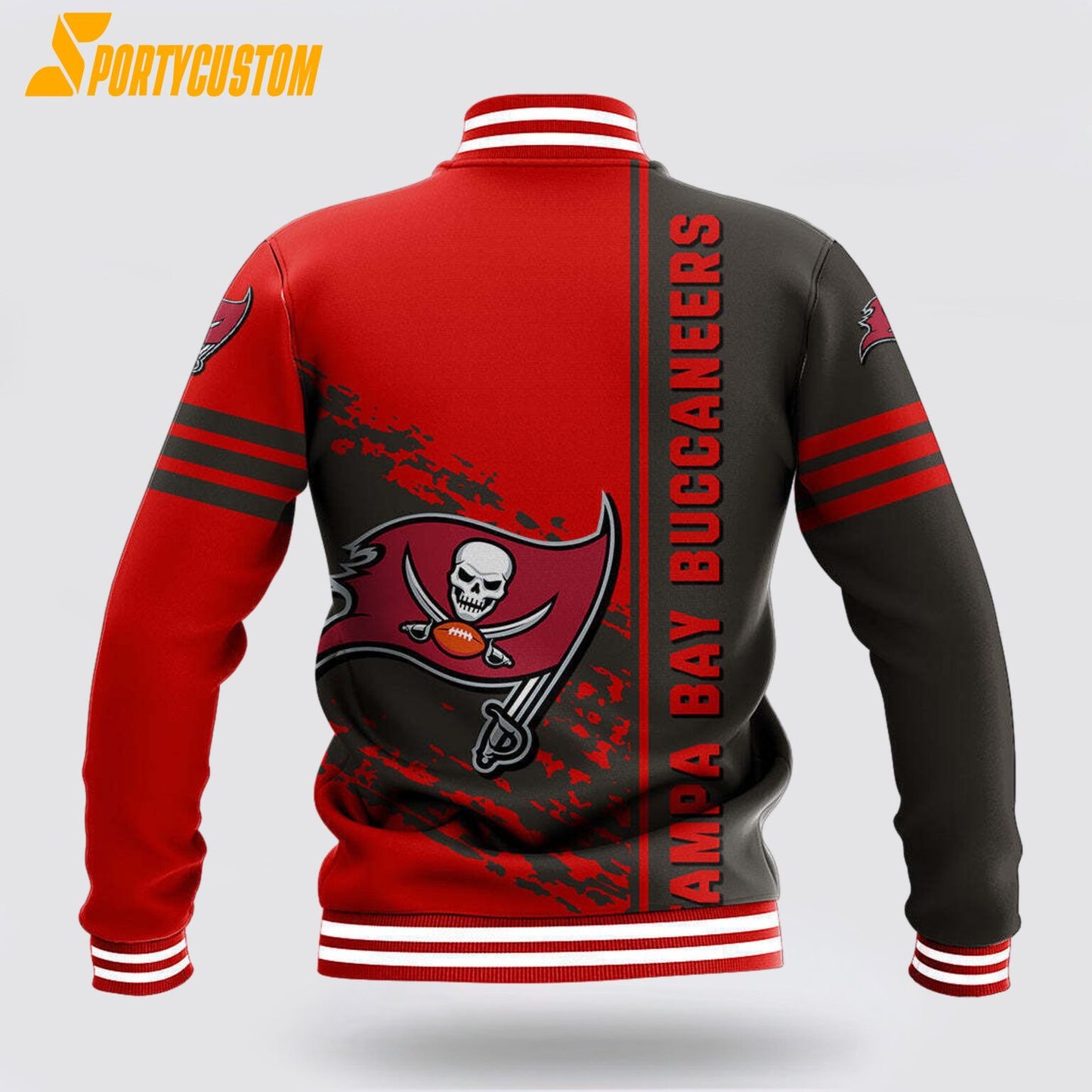Tampa Bay Buccaneers Logo Baseball Jacket Varsity Jacket - Red/Pewter - All-Over-Printed Jacket