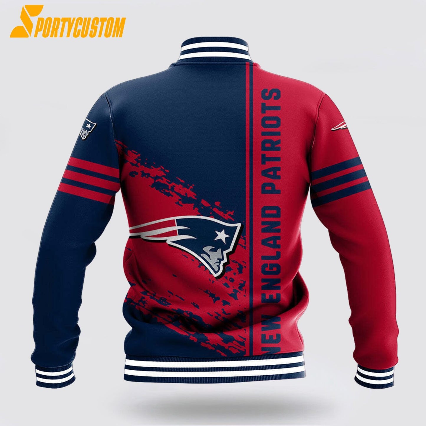 New England Patriots Logo Baseball Jacket Varsity Jacket - Navy/Red - All-Over-Printed Jacket