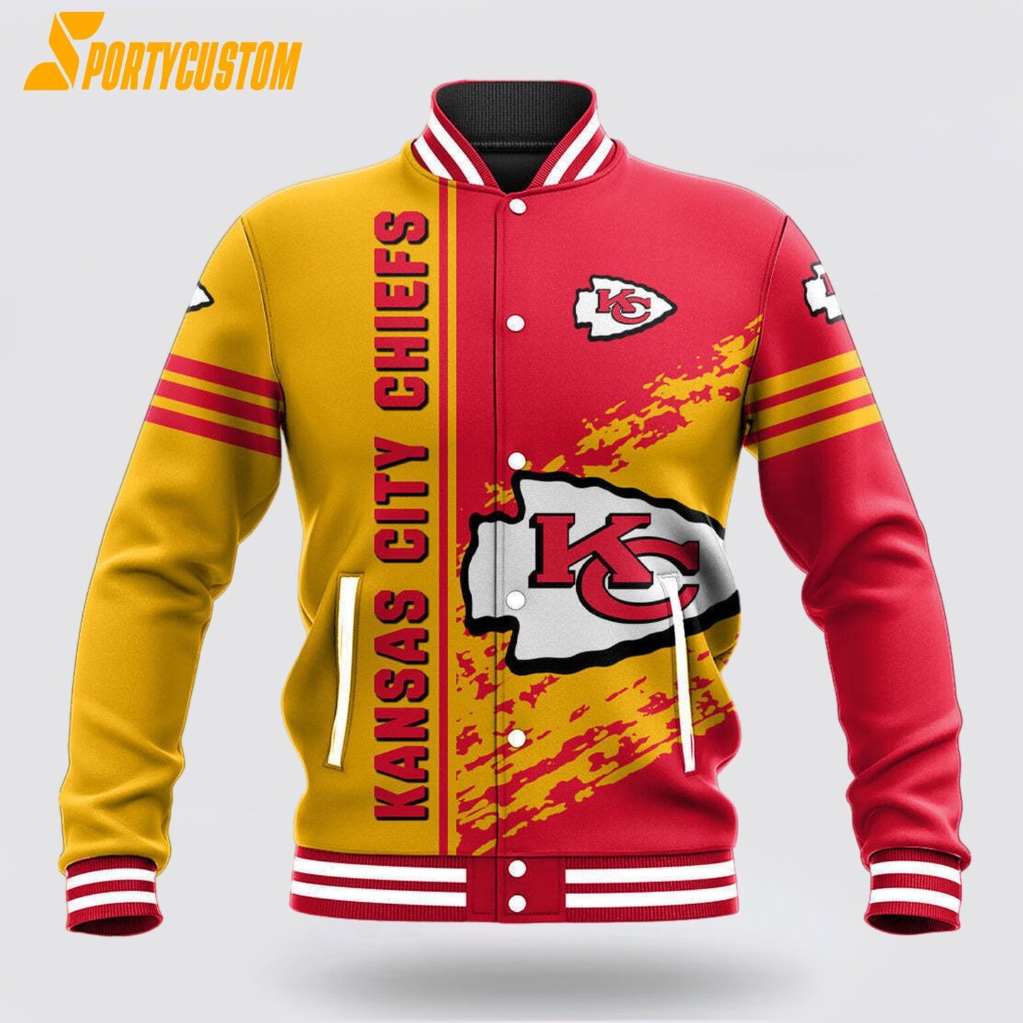 Kansas City Chiefs Logo Baseball Jacket Varsity Jacket - Red/Gold - All-Over-Printed Jacket
