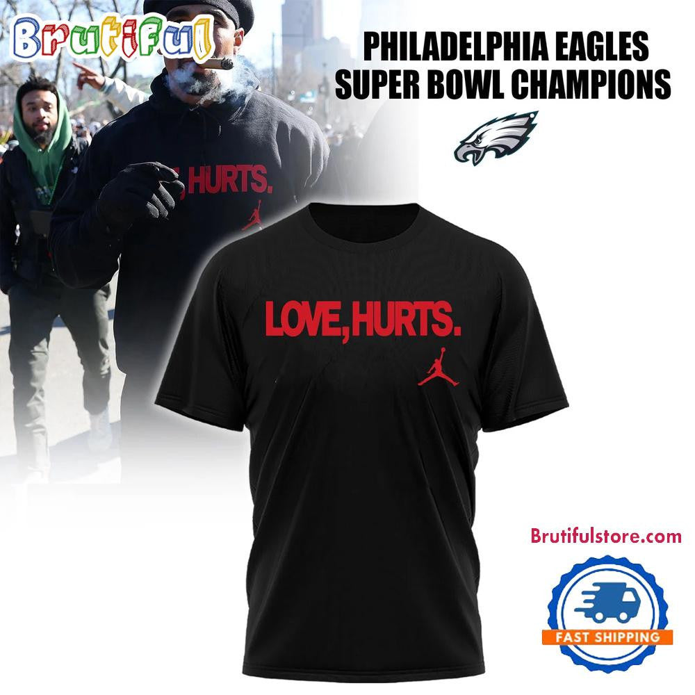 Philadelphia Eagles NFL x Love Hurts 2025 Champions All Over Printed T-shirt - Black