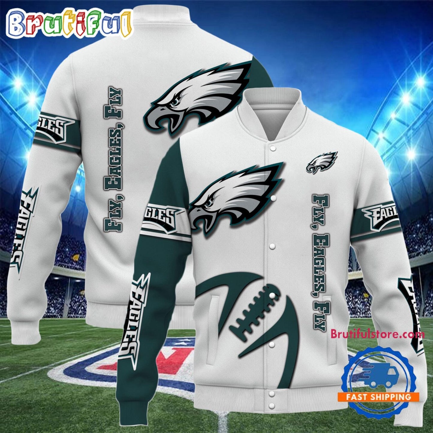 Philadelphia Eagles 2024 Limited Edition New Design Baseball Jacket Varsity Jacket - White - All-Over-Printed Jacket
