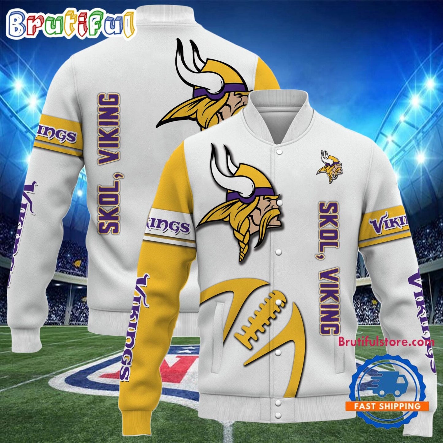 Minnesota Vikings 2024 Limited Edition New Design Baseball Jacket Varsity Jacket - White - All-Over-Printed Jacket