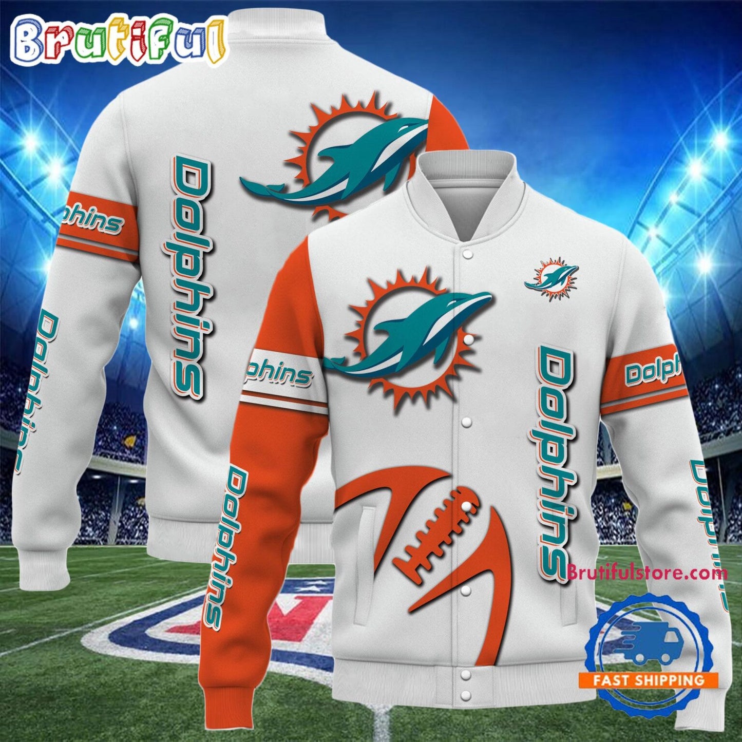 Miami Dolphins 2024 Limited Edition New Design Baseball Jacket Varsity Jacket - White - All-Over-Printed Jacket