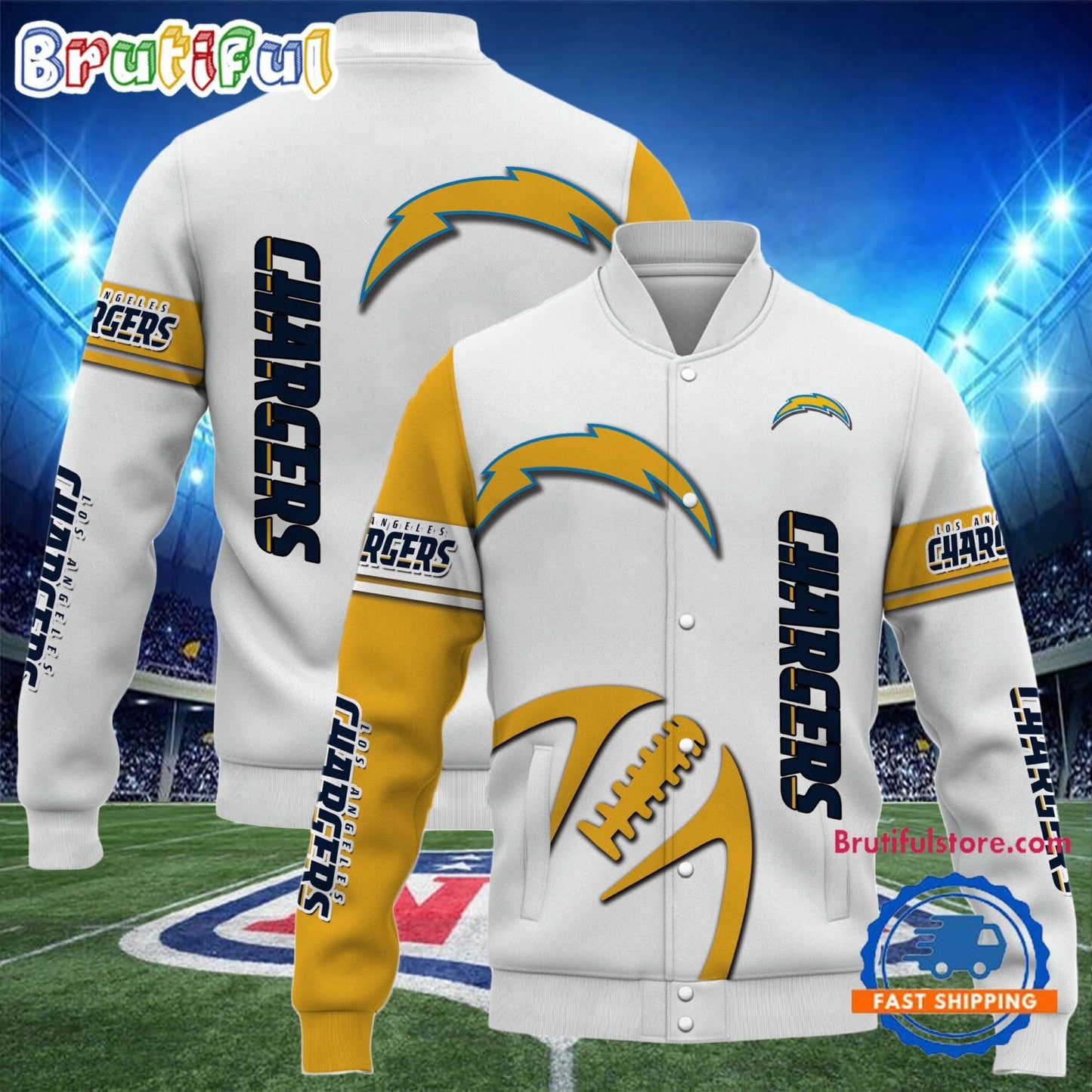 Los Angeles Chargers 2024 Limited Edition New Design Baseball Jacket Varsity Jacket - White - All-Over-Printed Jacket