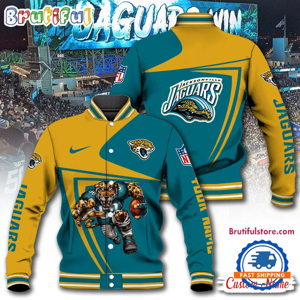 Jacksonville Jaguars Football Mascot Limited New Design Baseball Jacket Varsity Jacket - Teal - All-Over-Printed Jacket