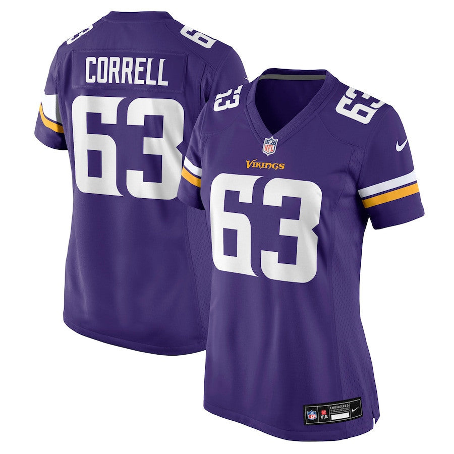 Zeke Correll 63 Minnesota Vikings Women's Team Game Jersey - Purple
