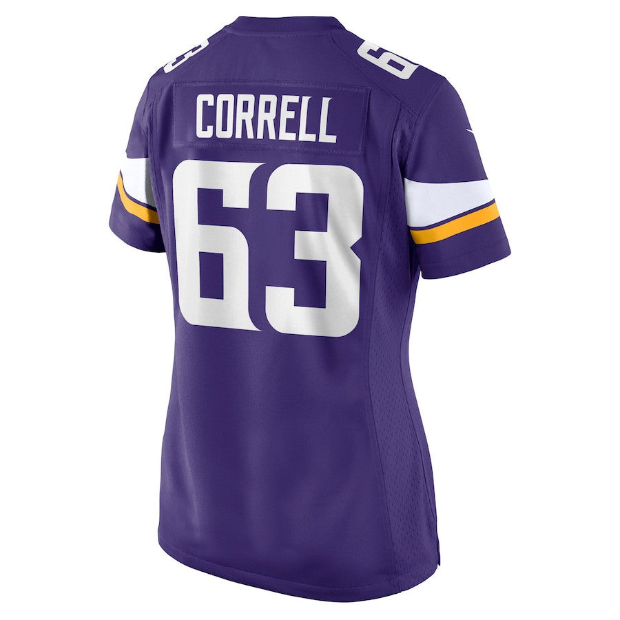 Zeke Correll 63 Minnesota Vikings Women's Team Game Jersey - Purple