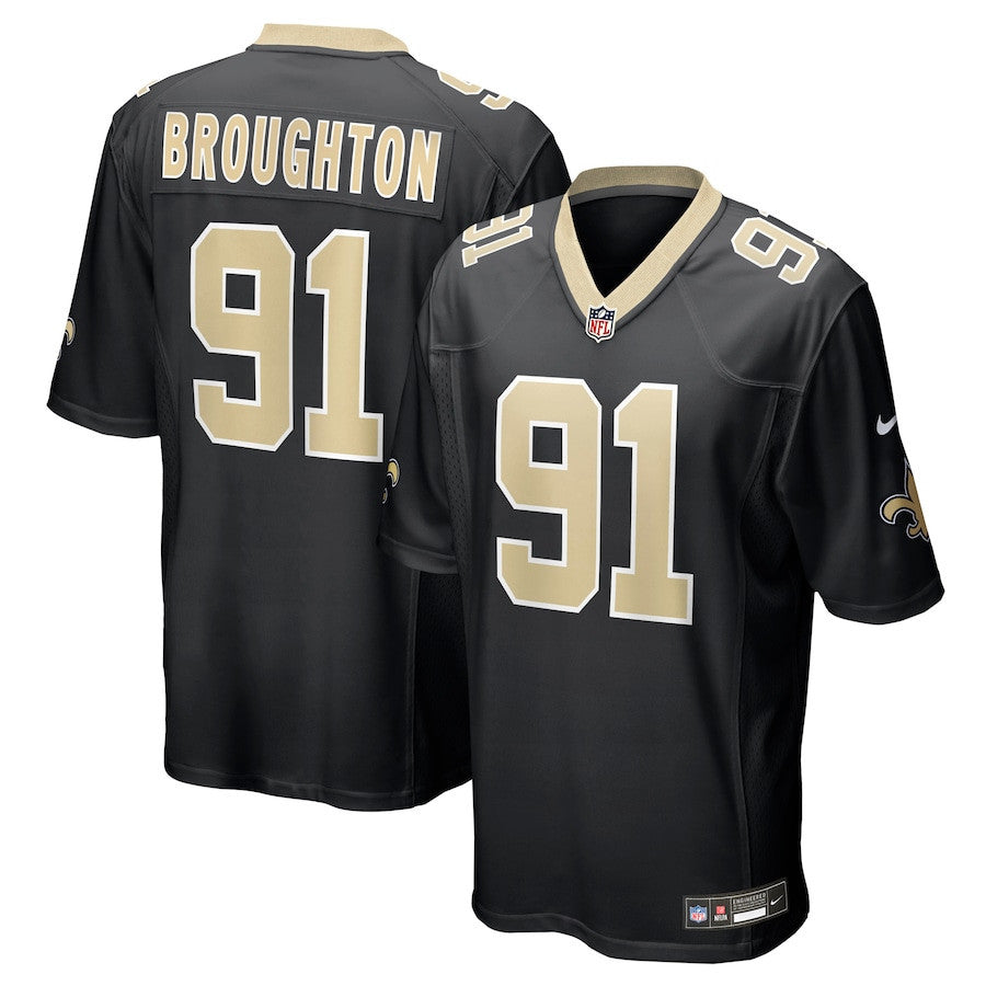 Vernon Broughton 91 New Orleans Saints Team Game Men Jersey - Black