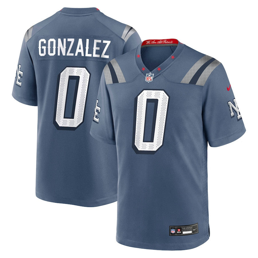 Christian Gonzalez 0 New England Patriots 2025 Rivalries Collection Game Men Jersey - Storm Blue
