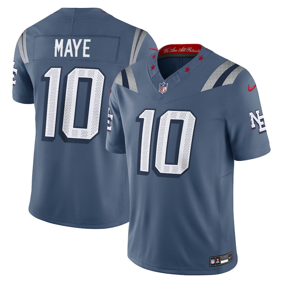 Drake Maye 10 New England Patriots 2025 Rivalries Collection Limited Men Jersey - Storm Blue