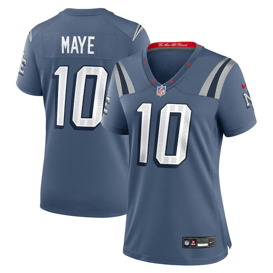 Drake Maye 10 New England Patriots Women's 2025 Rivalries Collection Game Jersey - Storm Blue