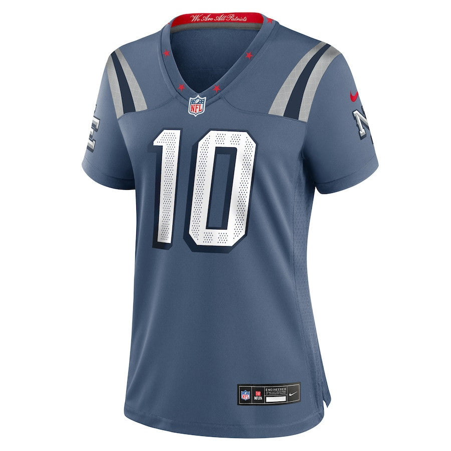Drake Maye 10 New England Patriots Women's 2025 Rivalries Collection Game Jersey - Storm Blue
