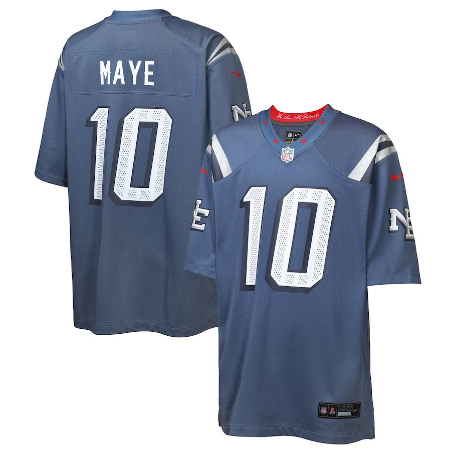Drake Maye 10 New England Patriots YOUTH 2025 Rivalries Collection Game Jersey - Storm Blue