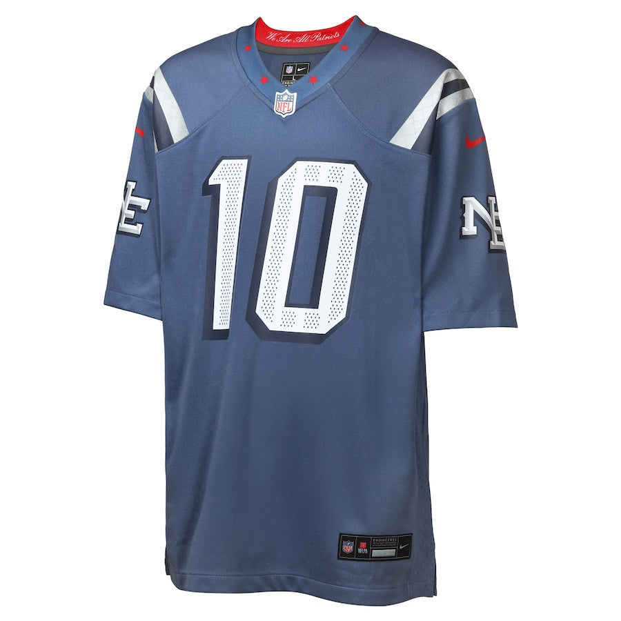 Drake Maye 10 New England Patriots YOUTH 2025 Rivalries Collection Game Jersey - Storm Blue