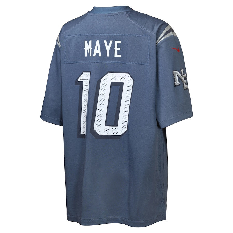 Drake Maye 10 New England Patriots YOUTH 2025 Rivalries Collection Game Jersey - Storm Blue