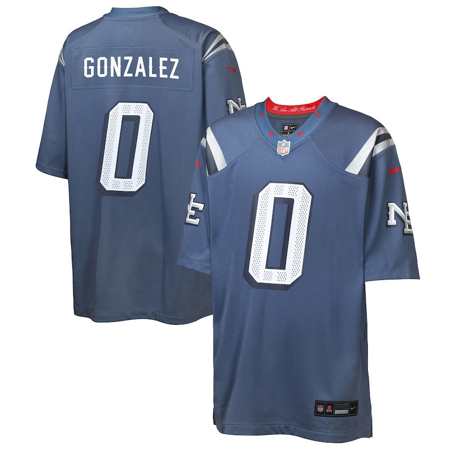Christian Gonzalez 0 New England Patriots YOUTH 2025 Rivalries Collection Game Jersey - Storm Blue