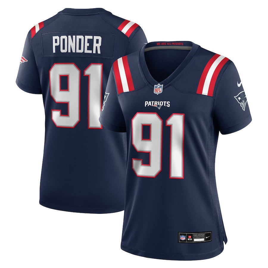 Elijah Ponder 91 New England Patriots Women's Team Game Jersey - Navy