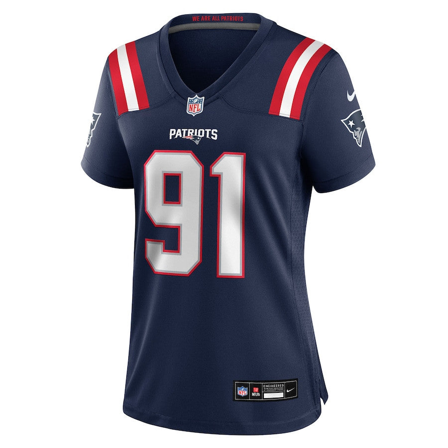 Elijah Ponder 91 New England Patriots Women's Team Game Jersey - Navy