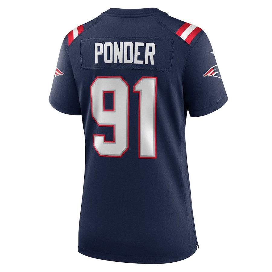 Elijah Ponder 91 New England Patriots Women's Team Game Jersey - Navy