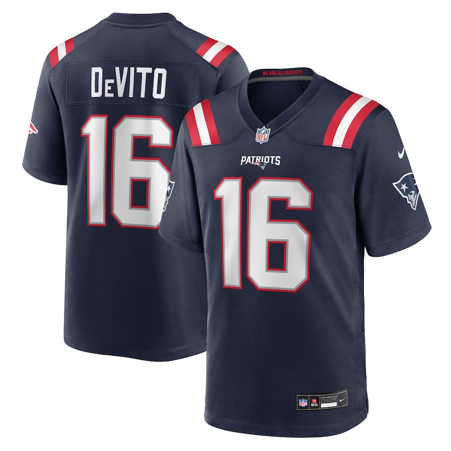 Tommy DeVito 16 New England Patriots Team Game Men Jersey - Navy