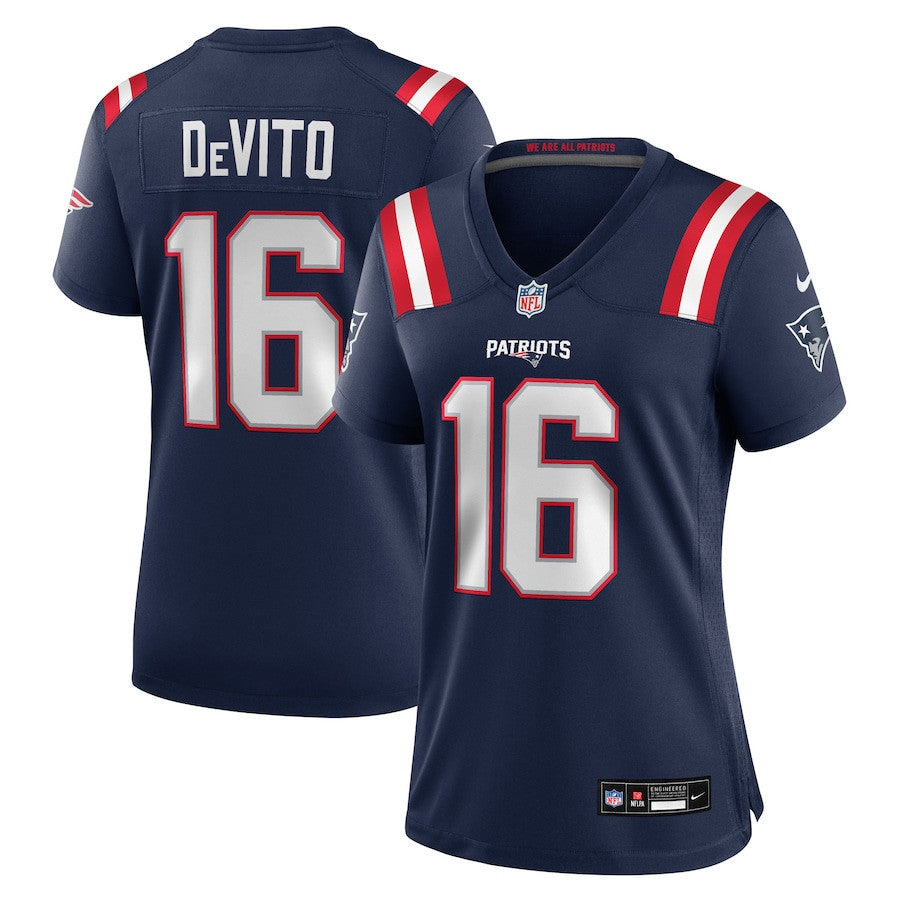 Tommy DeVito 16 New England Patriots Women's Team Game Jersey - Navy