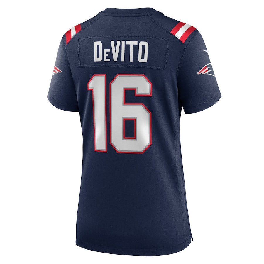 Tommy DeVito 16 New England Patriots Women's Team Game Jersey - Navy