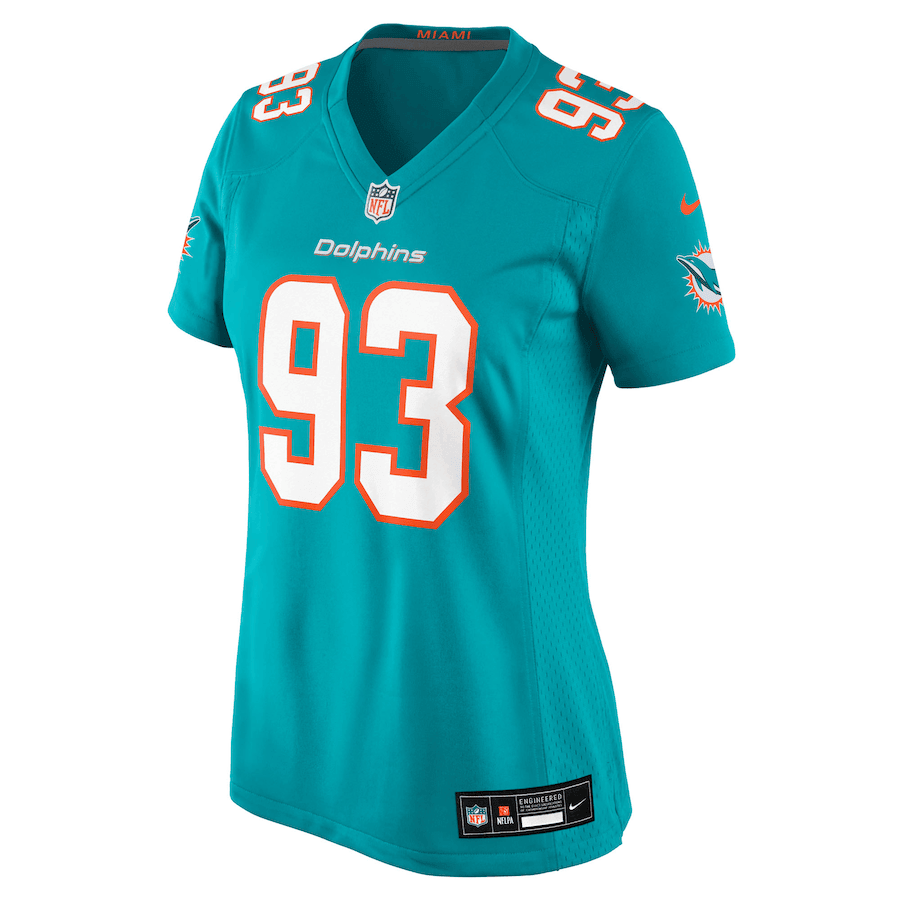 Zeek Biggers 93 Miami Dolphins Women's Team Game Jersey - Aqua